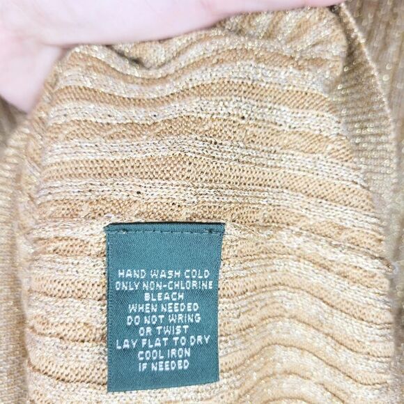 Ralph Lauren women's Gold shimmer V Neck Long sleeve New Year Sweater Medium - Picture 6 of 6